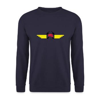 Fire helmet, ax and Wings - Unisex Sweatshirt - navy - Front - Alina (178cm) & Michal (187cm)