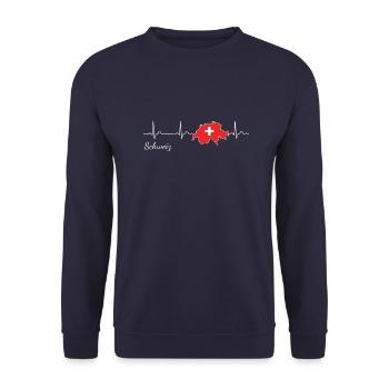 Schweiz Herzschlag Ich Liebe Schweiz Flagge - Unisex Pullover - Navy - Vorne - Alina (178cm) & Michal (187cm)