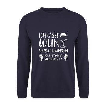Ich lasse Wein verschwinden - Weinkenner Spruch - Unisex Pullover - Navy - Vorne - Alina (178cm) & Michal (187cm)