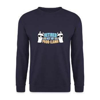 Nicht mein Prob Lama Ruhestand Prob-Llama im Ruhestand - Unisex Pullover - Navy - Vorne - Alina (178cm) & Michal (187cm)