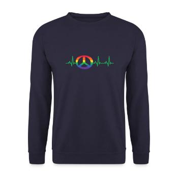 LGBT Herzschlag Gay Pride Peace Frieden - Unisex Pullover - Navy - Vorne - Alina (178cm) & Michal (187cm)