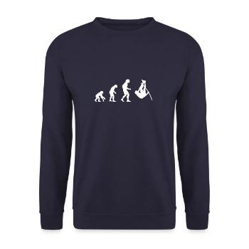 Evolution, Affen Stabhochspringer, Stabhochsprung - Unisex Pullover - Navy - Vorne - Alina (178cm) & Michal (187cm)