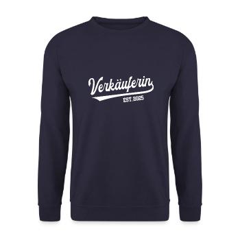 Verkäuferin 2025 Ausbildung Prüfung Verkäufer - Unisex Pullover - Navy - Vorne - Alina (178cm) & Michal (187cm)