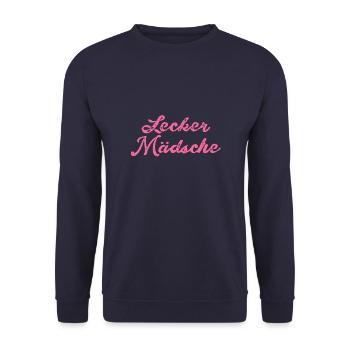lecker mädsche,mädchen,köln,typo,schrift - Unisex Pullover - Navy - Vorne - Alina (178cm) & Michal (187cm)