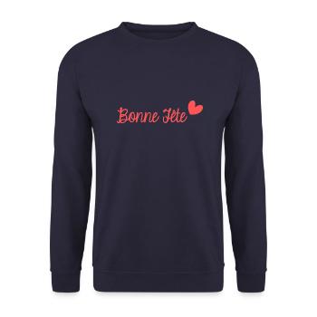 BONNE FÊTE. FÊTE DES MÈRES. FÊTE DES PÈRES. FÊTE - Sweat-shirt Unisexe - marine - Devant - Alina (178cm) & Michal (187cm)