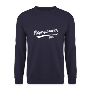 Heizungsbauerin 2025 Ausbildung Beruf Heizungsbau - Unisex Pullover - Navy - Vorne - Alina (178cm) & Michal (187cm)