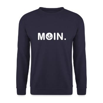 Moin - Guten Morgen - Nordsee - Ostsee - Anker - Unisex Pullover - Navy - Vorne - Alina (178cm) & Michal (187cm)