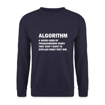 Algorithm Admin Informatik Nerd Programming - Unisex Pullover - Navy - Vorne - Alina (178cm) & Michal (187cm)