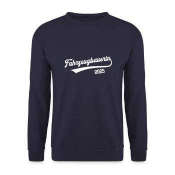 Fahrzeugbauerin 2025 Ausbildung Lehre Fahrzeugbau - Unisex Pullover - Navy - Vorne - Alina (178cm) & Michal (187cm)