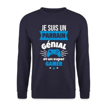 Parrain génial et super gamer Geek Gaming Gamer - Sweat-shirt Unisexe - marine - Devant - Alina (178cm) & Michal (187cm)