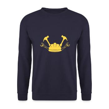 Construction Site Construction Worker Craft Helmet Silhouette - Unisex Sweatshirt - navy - Front - Alina (178cm) & Michal (187cm)