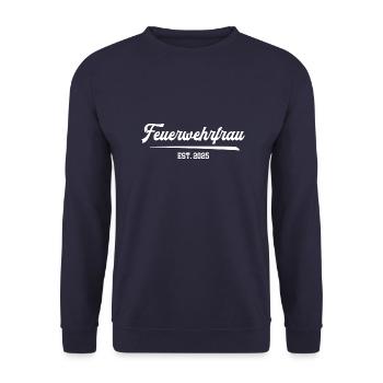 Feuerwehrfrau 2025 Ehrenamt Feuerwehr Frauen FFW - Unisex Pullover - Navy - Vorne - Alina (178cm) & Michal (187cm)