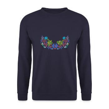 hungarian flowers,tendrils,floral,blue,flowers - Unisex Sweatshirt - navy - Front - Alina (178cm) & Michal (187cm)