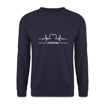 Verkäuferin Herzschlag Herz EKG Verkauf Verkäufer - Unisex Pullover - Navy - Vorne - Alina (178cm) & Michal (187cm)