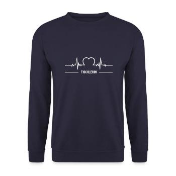 Tischlerin Herzschlag Herz EKG Tischlerei Beruf - Unisex Pullover - Navy - Vorne - Alina (178cm) & Michal (187cm)