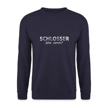 Schlosser was sonst - Unisex Pullover - Navy - Vorne - Alina (178cm) & Michal (187cm)