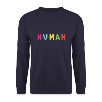 Fröhlicher Aufdruck Human - Unisex Pullover - Navy - Vorne - Alina (178cm) & Michal (187cm)