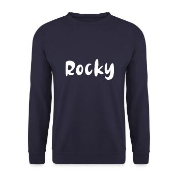 Name, font,white,rocky - Unisex Sweatshirt - navy - Front - Alina (178cm) & Michal (187cm)