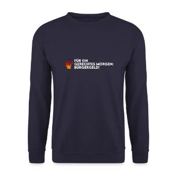 Bürgergeld-für ein gerechtes Morgen - Unisex Pullover - Navy - Vorne - Alina (178cm) & Michal (187cm)