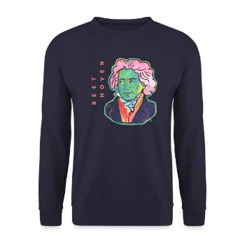 Green Beethoven, Pop Art Illustration - Unisex Pullover - Navy - Vorne - Alina (178cm) & Michal (187cm)