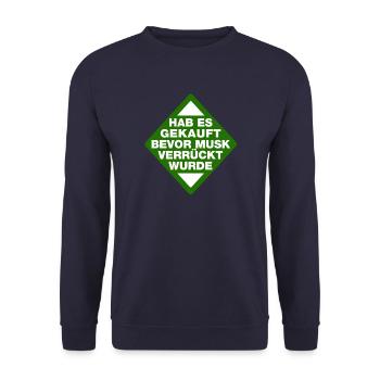 Hab es gekauft bevor Musk verrückt wurde Sticker - Unisex Pullover - Navy - Vorne - Alina (178cm) & Michal (187cm)