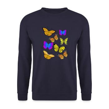 Schmetterlinge - butterfly - Shirt - Unisex Pullover - Navy - Vorne - Alina (178cm) & Michal (187cm)