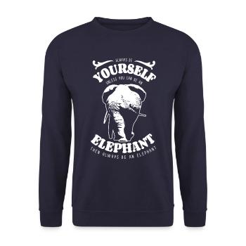 Sei immer du selbst - Elefant - Spruch - Unisex Pullover - Navy - Vorne - Alina (178cm) & Michal (187cm)