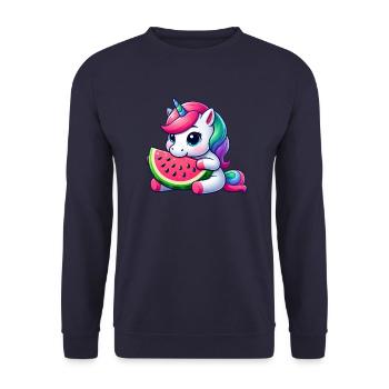 Licorne sucrée Pastèque fruitée - Sweat-shirt Unisexe - marine - Devant - Alina (178cm) & Michal (187cm)
