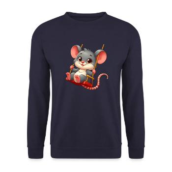 Cute Mouse Rat Rocking Cartoon Playground - Unisex Sweatshirt - navy - Front - Alina (178cm) & Michal (187cm)
