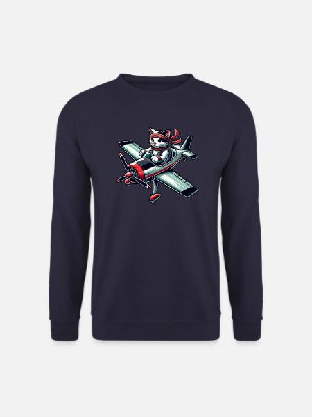 Cat Pilot Propeller Airplane Flying - Unisex Sweatshirt - navy
