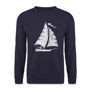 Segelboot Silhouette Minimalistisch Grunge - Unisex Pullover - Navy - Vorne - Alina (178cm) & Michal (187cm)