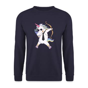 Dabbing unicorn with bow and arrow gift - Unisex Sweatshirt - navy - Front - Alina (178cm) & Michal (187cm)
