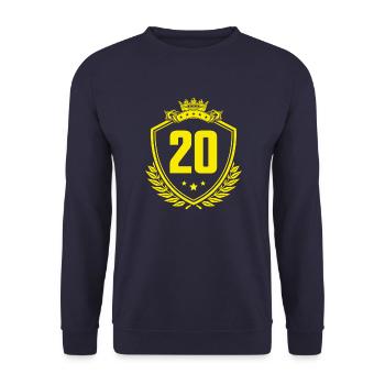 20 Zahl Wappen - Unisex Pullover - Navy - Vorne - Alina (178cm) & Michal (187cm)