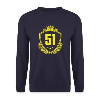 51 Zahl Wappen - Unisex Pullover - Navy - Vorne - Alina (178cm) & Michal (187cm)
