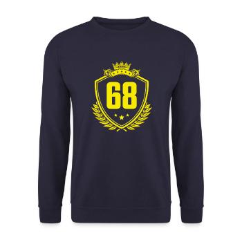 68 Zahl Wappen - Unisex Pullover - Navy - Vorne - Alina (178cm) & Michal (187cm)