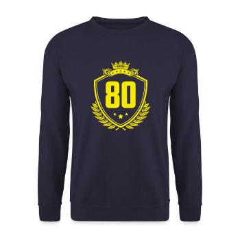 80 Zahl Wappen - Unisex Pullover - Navy - Vorne - Alina (178cm) & Michal (187cm)