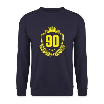 90 Zahl Wappen - Unisex Pullover - Navy - Vorne - Alina (178cm) & Michal (187cm)