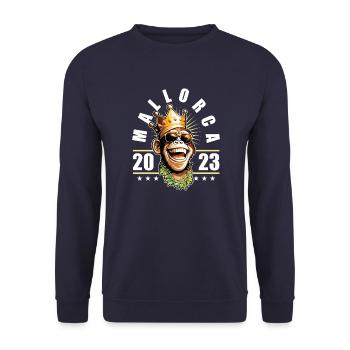 Mallorca 2023 King Monkey Party Malle Saying - Unisex Sweatshirt - navy - Front - Alina (178cm) & Michal (187cm)
