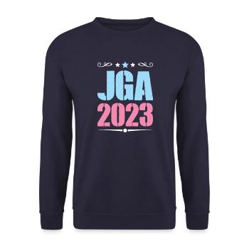Jga 2023 Junggesellenabschied - Unisex Pullover - Navy - Vorne - Alina (178cm) & Michal (187cm)