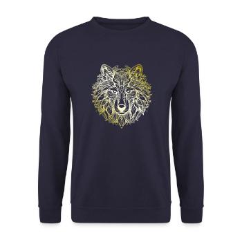 Wolf Mandala gold - Unisex Pullover - Navy - Vorne - Alina (178cm) & Michal (187cm)