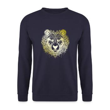 Bär Grizzly Mandala gold - Unisex Pullover - Navy - Vorne - Alina (178cm) & Michal (187cm)