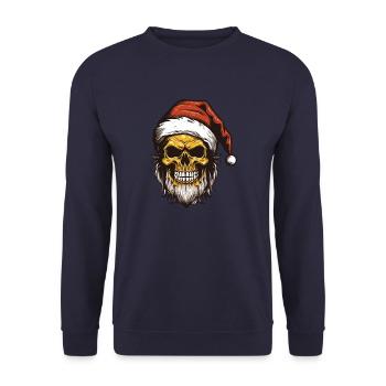 Weihnachtsmann Totenkopf Weihnachten - Unisex Pullover - Navy - Vorne - Alina (178cm) & Michal (187cm)