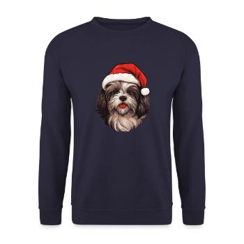 Tête de Noël de chien bichon havanais - Sweat-shirt Unisexe - marine - Devant - Alina (178cm) & Michal (187cm)