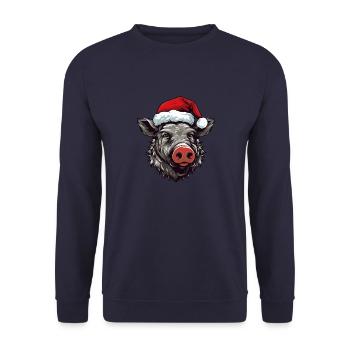 Tête d’animal de Noël de sanglier - Sweat-shirt Unisexe - marine - Devant - Alina (178cm) & Michal (187cm)