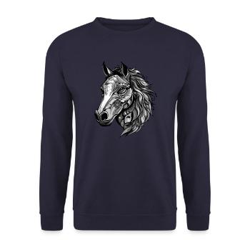 Pferd Porträt Kopf Tier - Unisex Pullover - Navy - Vorne - Alina (178cm) & Michal (187cm)