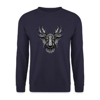 Elch Porträt Kopf Tier - Unisex Pullover - Navy - Vorne - Alina (178cm) & Michal (187cm)