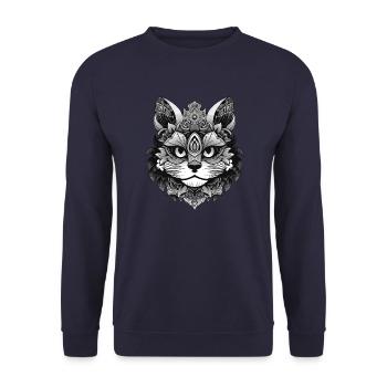Katze Symbol Porträt Kopf Tier - Unisex Pullover - Navy - Vorne - Alina (178cm) & Michal (187cm)