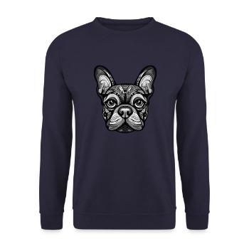 Französische Bulldogge Hund Kopf - Unisex Pullover - Navy - Vorne - Alina (178cm) & Michal (187cm)