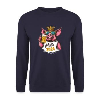 Malle 2024 König Schwein Bier - Unisex Pullover - Navy - Vorne - Alina (178cm) & Michal (187cm)