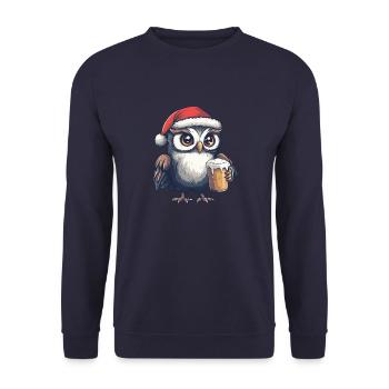 Eule Weihnachten Bier Lustig - Unisex Pullover - Navy - Vorne - Alina (178cm) & Michal (187cm)